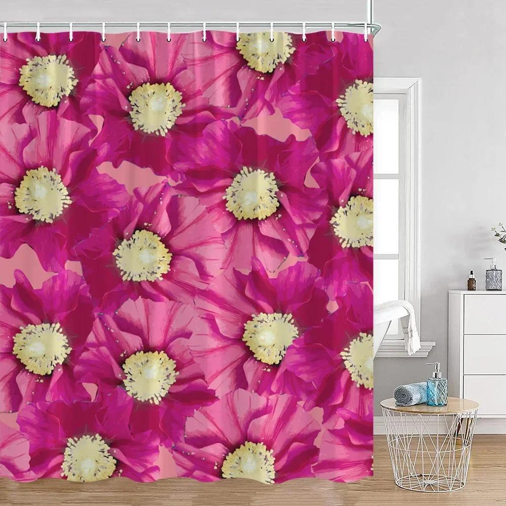 Pink Perfume Shower Curtain Cosmetic Lip Flower Panther Pattern Bathroom Decorations Shower Curtain