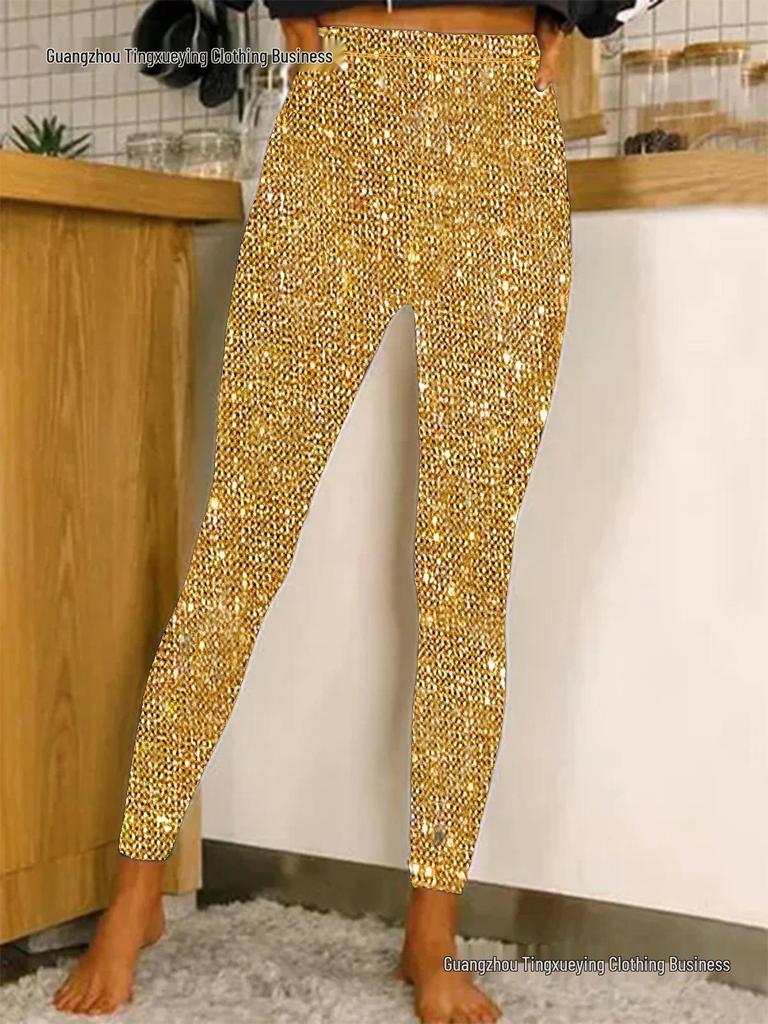 Pantalones Elásticos Elegantes de Lentejuelas para Uso Casual