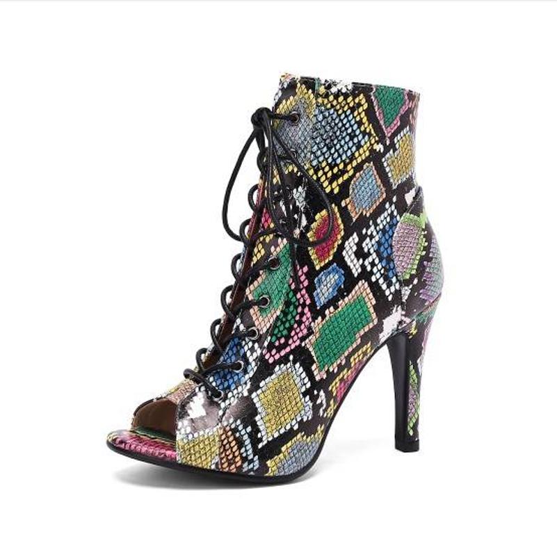 FOREADA Women Sandals Peep Toe Stilettos Lace-up Mixed Colors Sexy Comfort Jazz Dance Boots Ladies Fashion Shoes Summer White 46