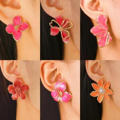 Trendy Multicolor Flower Drop Earrings for Women – Elegant & Slimming European/American Style