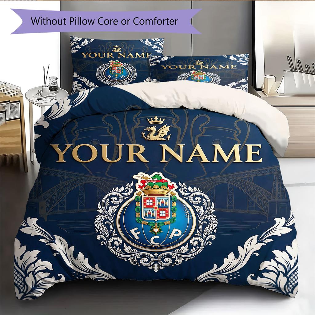 Custom Name,FC Porto Pattern Bedding Home Decoration Birthday Gift ( 1 Duvet Cover + 2 Pillowcase, Without Core),fan Merchandise.