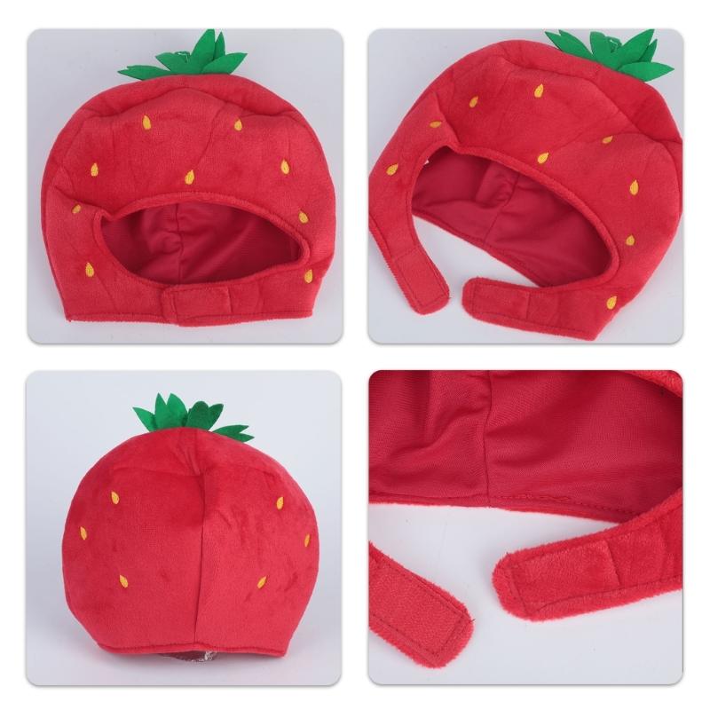 Dog Strawberry Costume Hood Hat, Soft Plush Pet Photo Hat for Halloweens Party Dressingup, Theme Event, and Quick Pullon Costume Styling