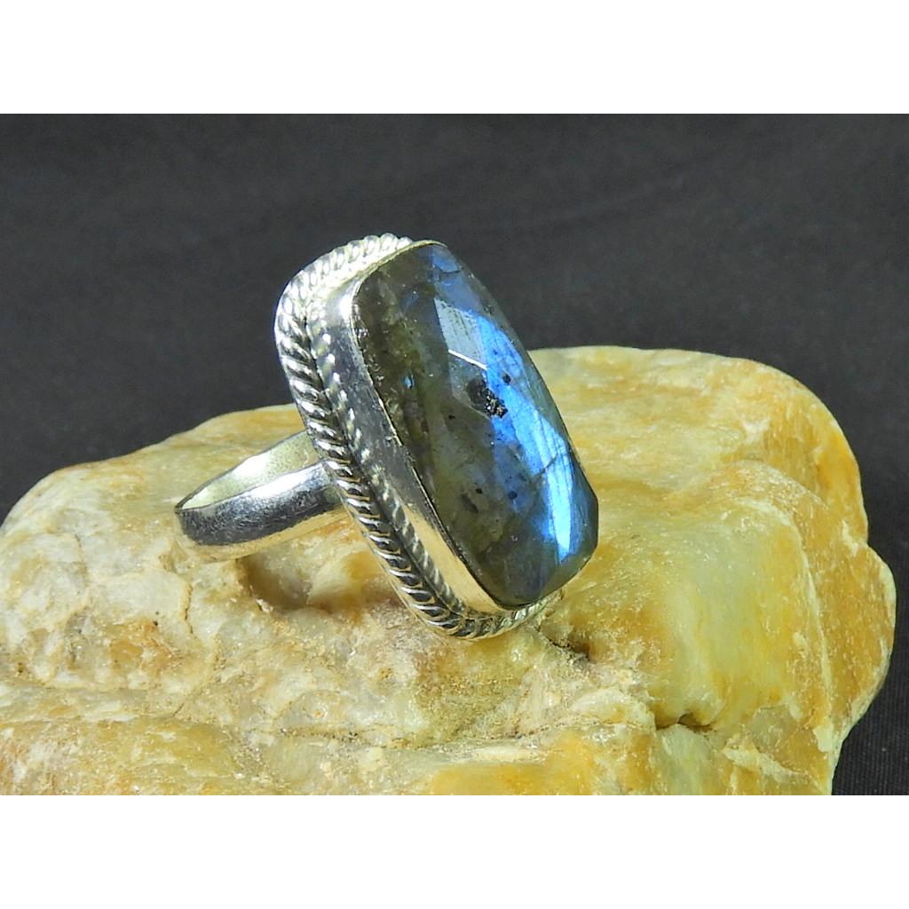 Natural Labradorite 925 Sterling Silver Octagon Handmade Vintage Ring US-6.5 MK-61