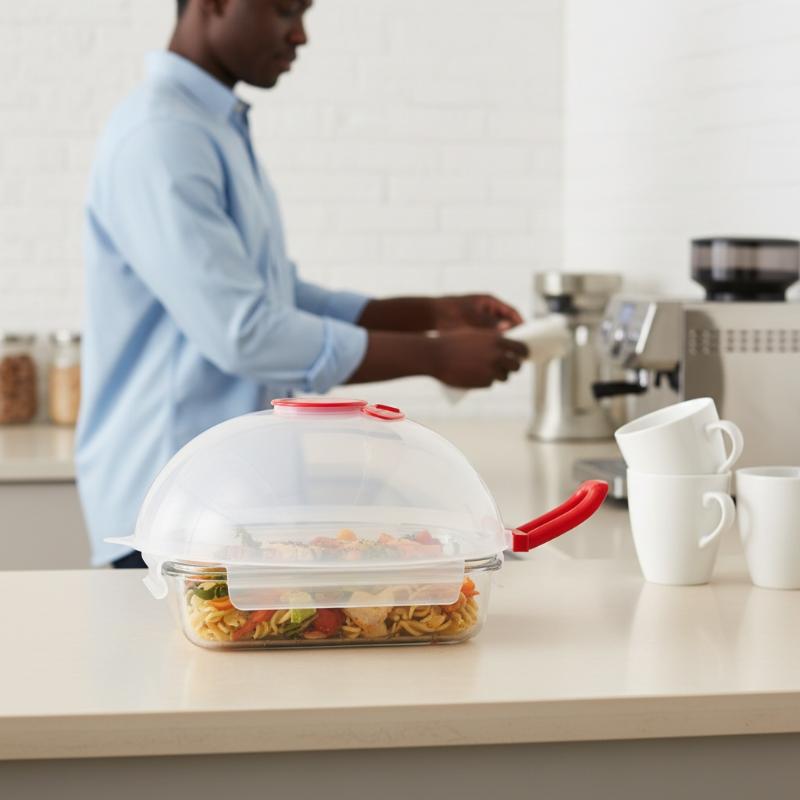 New Microwave Splash Cover High Temperature Resistant Microwave Guard Lid Transparent Food Heating Cover With Steam Vent Handle