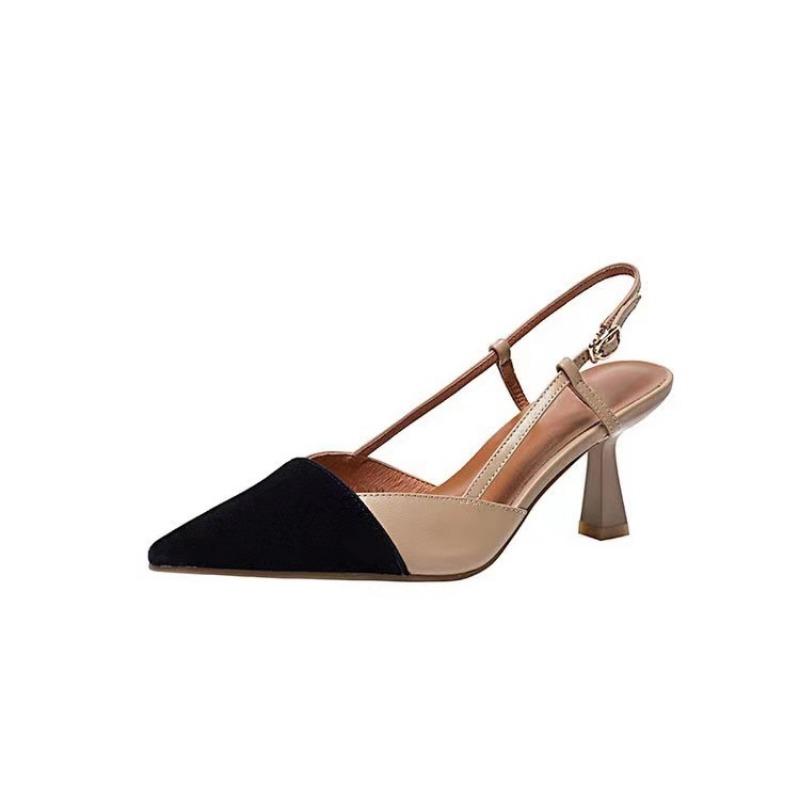 New women's shoes versatile nude pointed high heels with thick heels single shoes bag head empty sandals