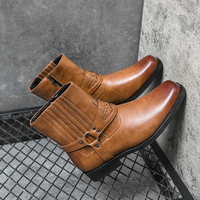 Large Size Western Style Cowboy Boots Knight Leather Boots 38-46 Size Foreign Trade Men's European and American Large Size Chelsea Boots
