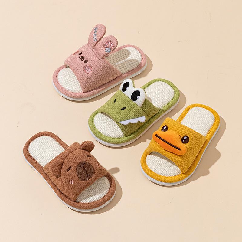 Cartoon Animal Summer Children's Linen Slippers Casual Four Seasons Lightweight Boys and Girls Indoor Home Kids Slippers