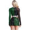 Women‘s 1960s Glitter Sequin Dress Long Sleeve Hollow Out Color Block Mini Sparkle Party Costume for Swinging Night Out