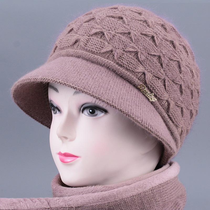 Hats Women's Fashion Versatile Mom Hat Wool Hat Ear Protection Hat Winter Plush Warm Peaked Cap Knitted Hat