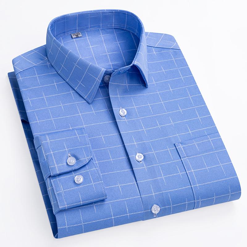 New Men's Stretch Anti-Wrinkle Striped Shirt Men's Long Sleeve Formal Plaid Shirt Men's Slim Fit Social Business Shirt S-5XL