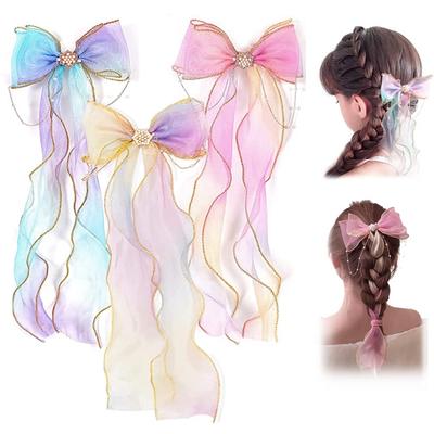 SEEWEN Hair Clips, Ribbons, Barrettes, Hairpins, Cute Pearl Hair Ornaments, Set of 3, Braided Organza Hair Clips for Women, Girls, and Kids, Perfect