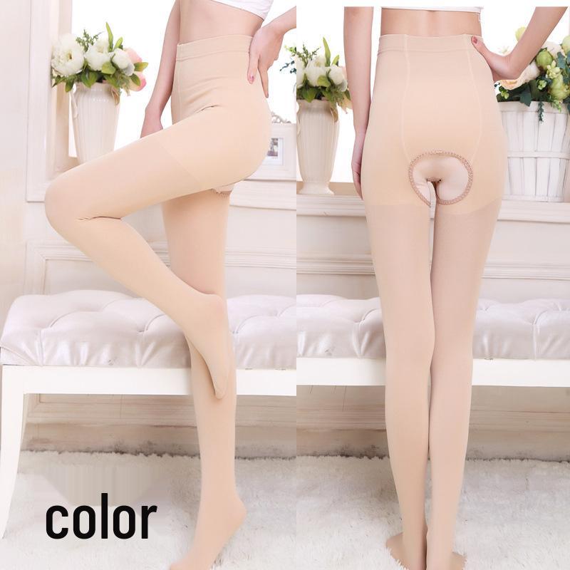 Plus Sametové Legíny s Otevřeným Rozkrokem Zesílené pro Vzhled Holých Nohou a Punčochové Kalhoty s Chodidly