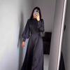 Fall Winter New Elegant Vintage Solid Color Long Sleeve Waist Cinched Bodycon Dress With Belt Evening Party Formal Gown