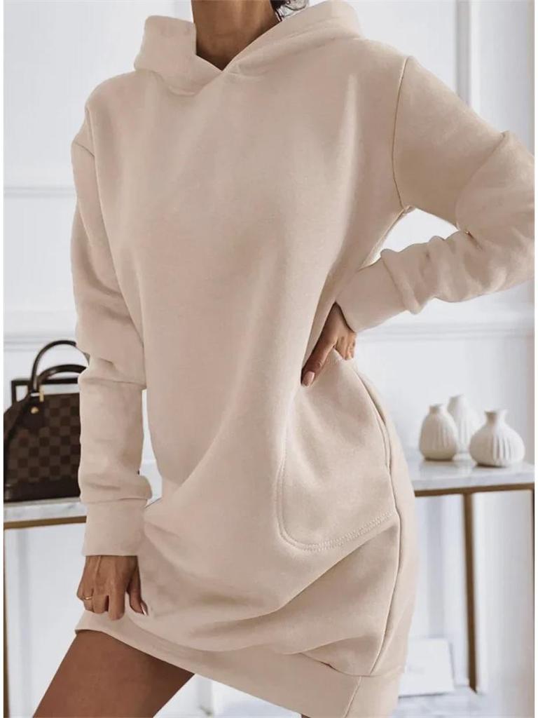 2024 Autumn/Winter Women's Solid Color Hooded Streetwear Loose Sweatshirt