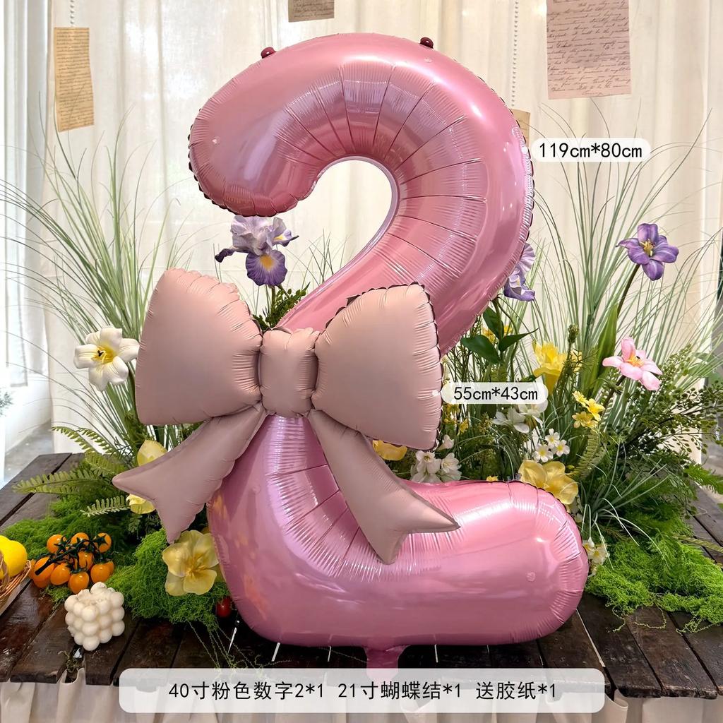 40inch Pink Number Bowknot Aluminum Foil Balloon Wedding Birthday Party Decor Baby Shower Number 0-9 Party Photo Props Supply