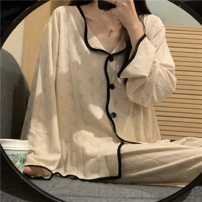 Kadın İlkbahar Sonbahar Pijama İki Parça Set Kadın Bol Moda Leopar Desenli Uzun Kollu Bayan Ev Giyimi