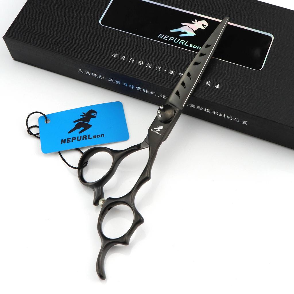 6.0 Inch Black, Hollow, Hair Scissors, Hair Scissors, Flat Scissors, Tooth Scissors, Thin Scissors