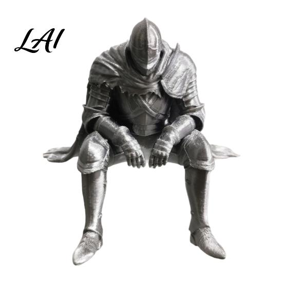 Detailed Medieval Soldier Model 3D Printed Resting Knight Figurine Edge Sitting Dark Fantasy Personalized Gift for Him Statue Armored Warrior Shelf