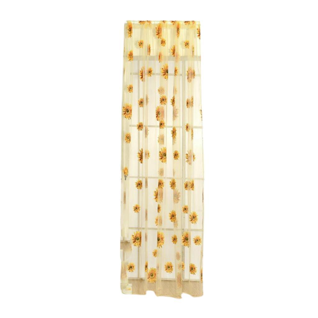

Window Hangings Floral Voile Curtain Transparent Sunflower Panel Grommet Window Curtain for Kitchen Cafe Doorway Partition жёлтый