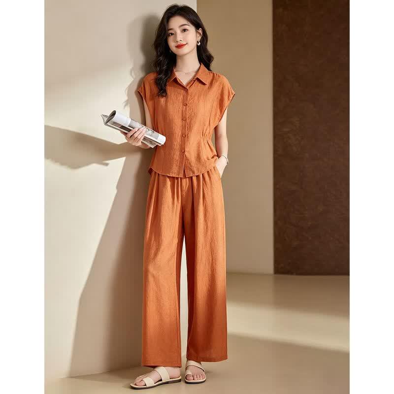 D.F.DEAR Women's Sleeveless Shirt & Wide-Leg Pants Set