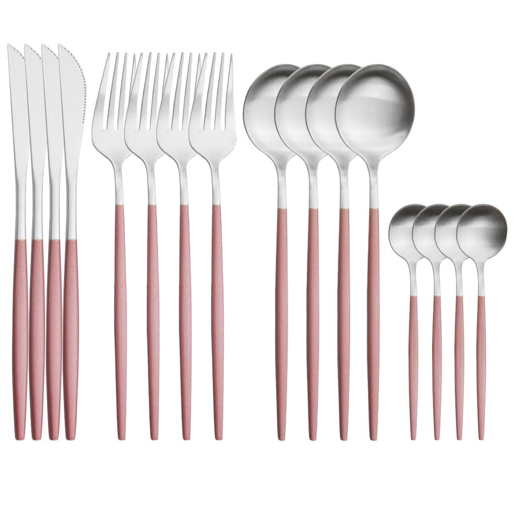 16Pcs Rose Gold Cutlery Set Knife Fork Coffee Spoons Dinnerware Set Stainless Steel Tableware Set Western Kitchen Silverware Set