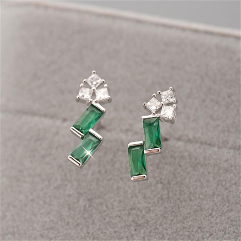 925 Sterling Silver Trendy Minimalist Geometric Green Zircon Design Stud Earrings For Women Vacation Daily Fine Jewelry