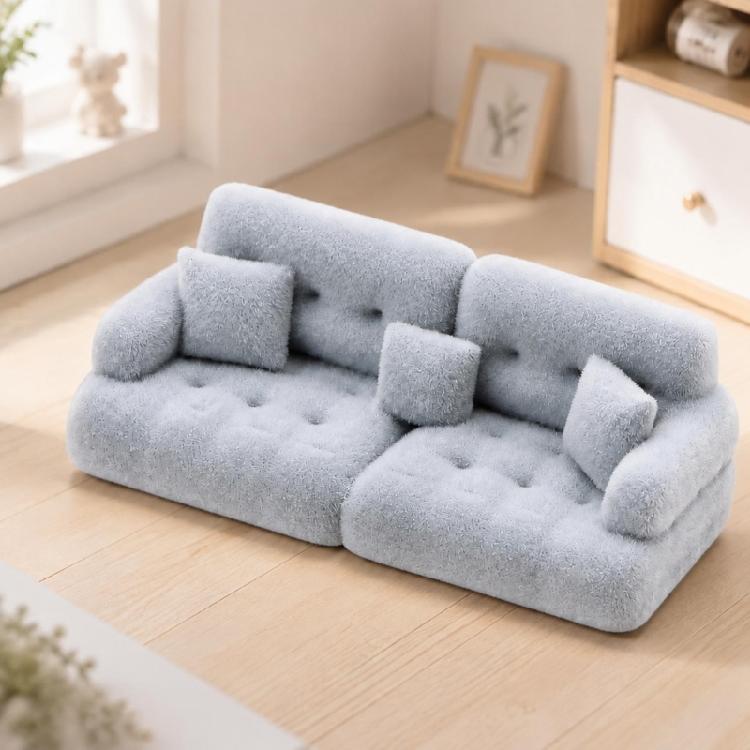 Doll House Decoration Miniature Couch Model with Flocking Texture for Small Scale Living Room Styling, Corner Display and Photo Props Use
