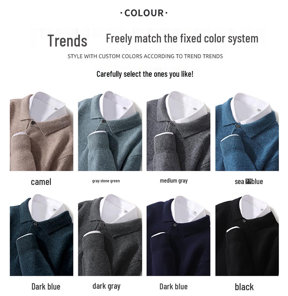 Men's 100% Pure Wool Polo Neck Sweater - Business Casual Autumn/Winter Knitwear
