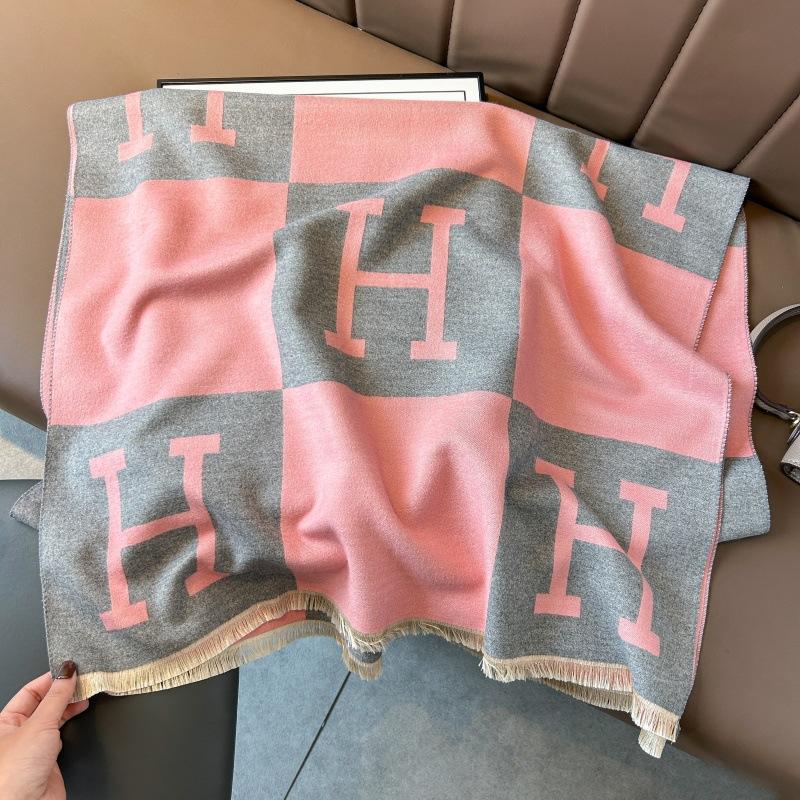 New Letter Scarf Women's High-end Medium and Long Winter Short Beard Imitation Cashmere Shawl Women's Warm Jacquard Scarf
