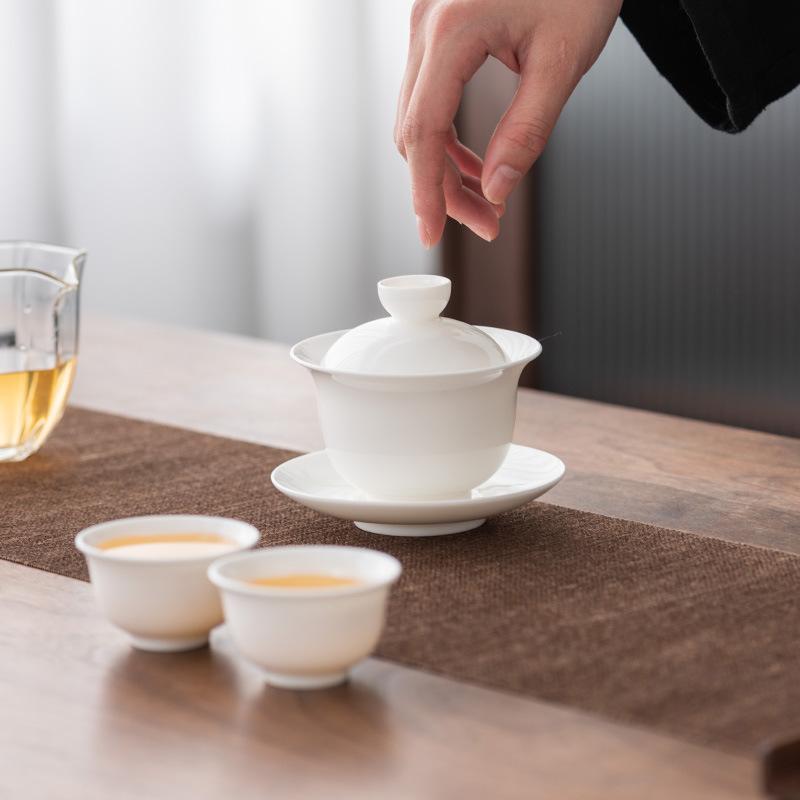 White Porcelain Cover Bowl Fighting Tea Competition Tea Bowl Large Sancai Bowl Jade White Cover Bowl Set Tea Cup Ceramic Tea Bowl