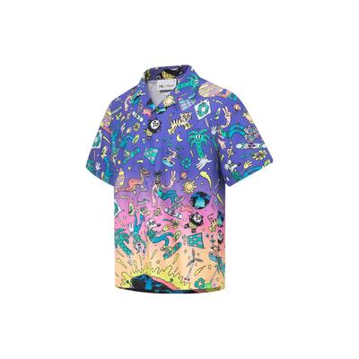 Li Ning X Steven Harrington Cartoon Anime All Over Print Loose Short Sleeve Shirt Men Shirts Purple ASHT017-2