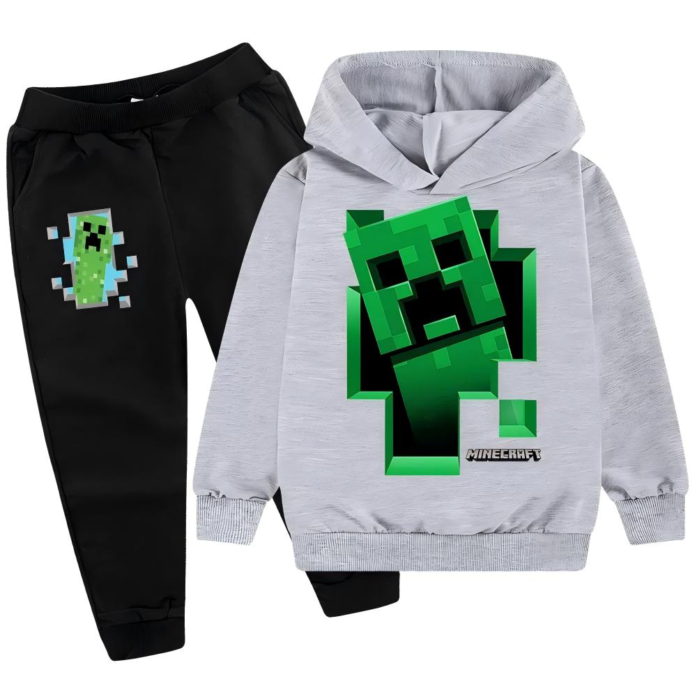 Dětská mikina Tepláková souprava Creeper Chlapecká mikina Kalhoty 2dílná sada Minecraft HD potisk Hra Dětská mikinová souprava Chlapec Dívka Mikinová souprava Polyester