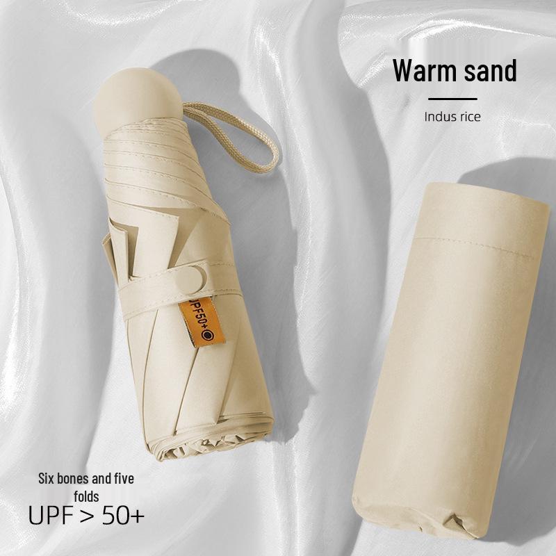 Compact Dual-Use Sun and Rain Umbrella with Black Glue Sunshade - Stylish Ladies' 5-Fold Capsule Design