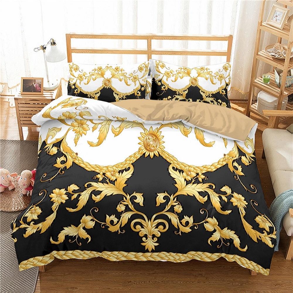 Dark Gold Theme Duvet Cover Set 3D Print Polyester Comforter Cover King Queen Twin Full Size for Men Women Kid Girls Bedding Set