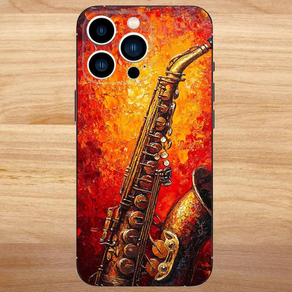 Saxophone Music Phone Case For iPhone 16,15,14,13,12,11,Mini,Pro,SE,MAX White Matte Shockproof Cover