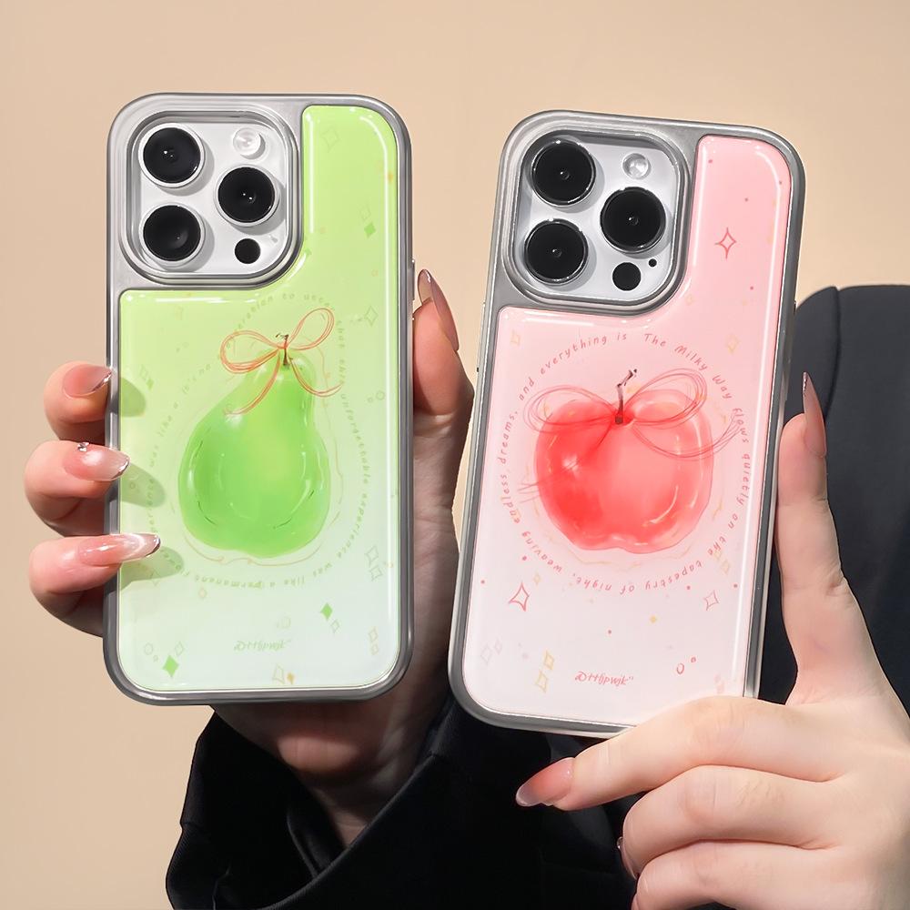Applicable to iphone16promax mobile phone case, Japanese and Korean style apple pear small fresh electroplating water condensation 13 apple 15