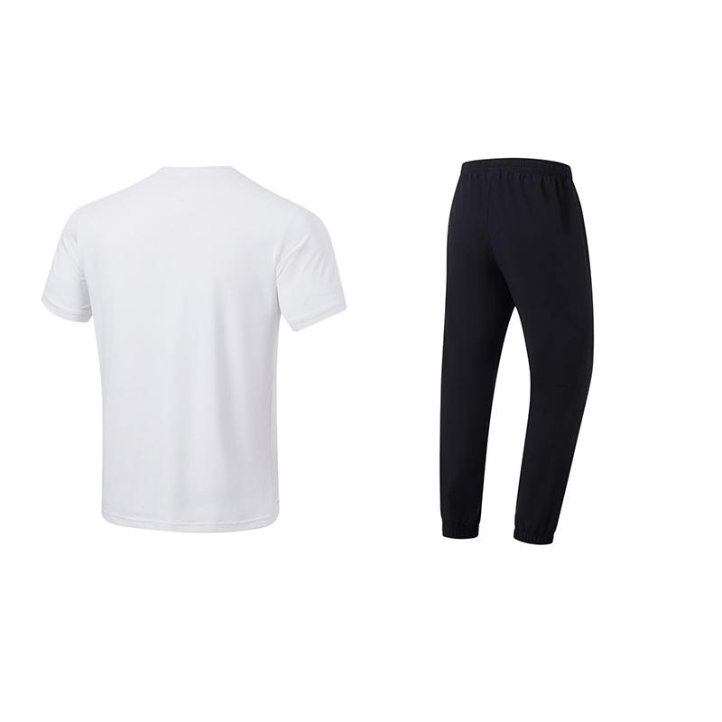 Li Ning Solid Color Comfortable Soft Round Neck Short Sleeve Top And Mid Waist Quick Dry Long Pants Casual Sports Suit Unisex Suit ATSU817-2+AYKU835-1