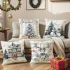 Festive Christmas Pillows: House, Tree, Deer, and Snowmen Designs Sofa Bed Cushion Cover, New Year Home Decoration