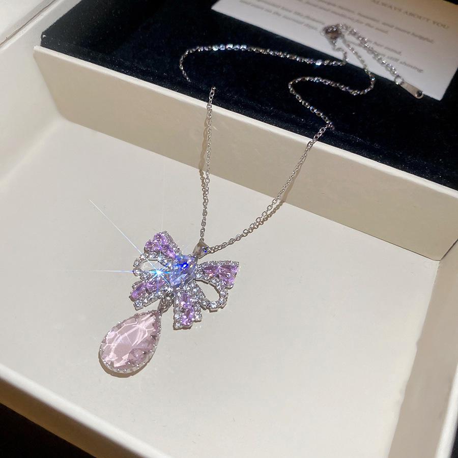 Elegant French Cubic Zirconia Bow Earrings and Necklace Set
