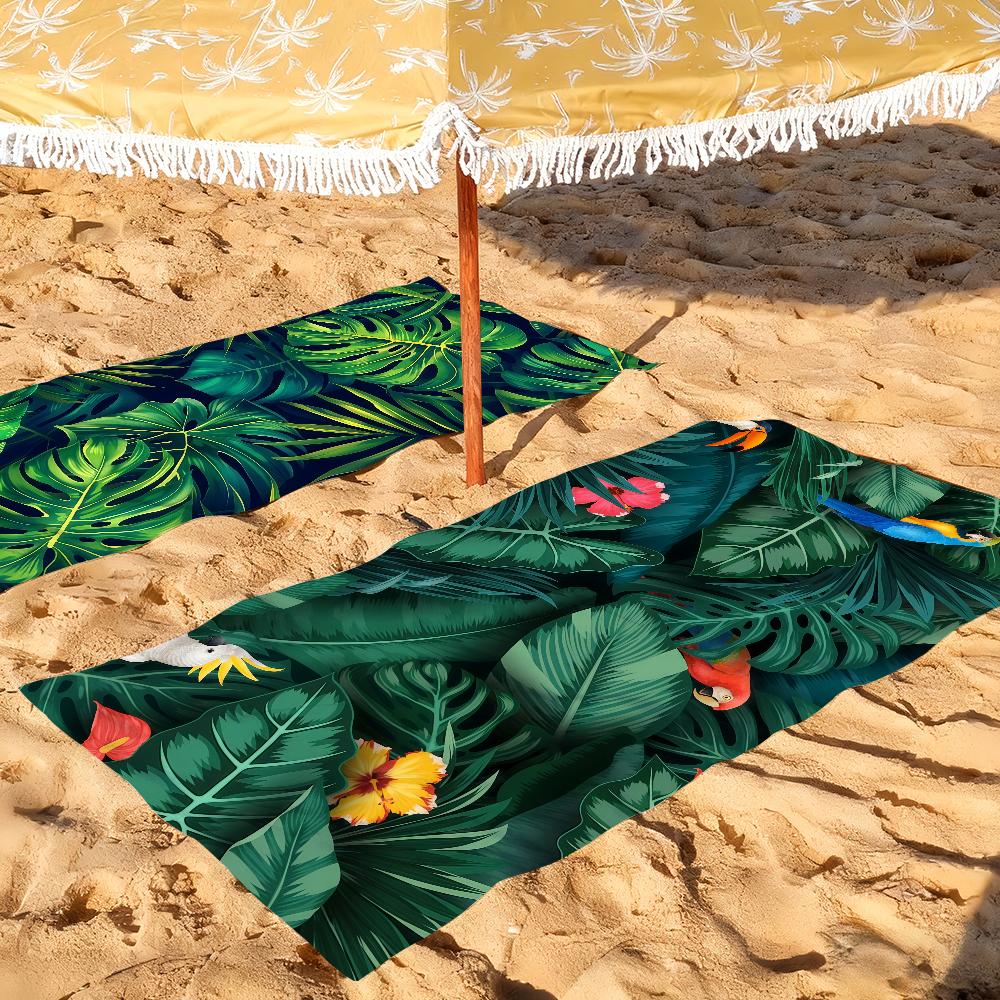 Island Vibes Tropical Leaf-Print Towel Quick Drying Beach Towels Are Suitable For Swimming Pools Camping Yoga And The Gym