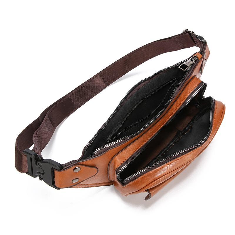Men's Black Leather Chest Bag Vintage Sling Crossbody Bag Stylish Casual Chest Pack for Daily Use