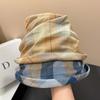 Plaid Irregular Bucket Hat Short Brim Sun Women Outdoor Casual Fashion