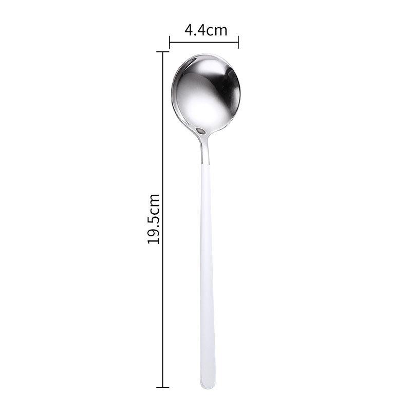 Stainless Steel Spoon Korean Style Spoon Household Exquisite Long Handle Spoon Soup Spoon Kitchen Dining Round Spoon