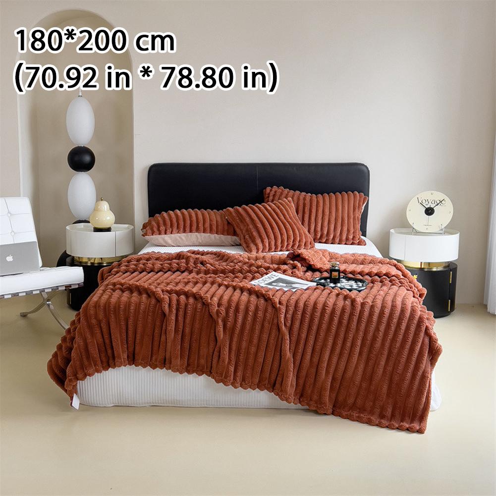 

Luxury Double Sided Faux Rabbit Fur Velvet Blanket Striped Texture Thick Warm Soft Comfortable Blanket for Home Travel Sofa Bed