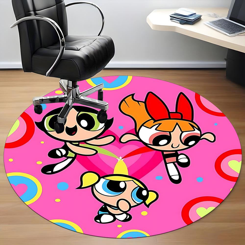 1pcPowerpuff Girls Office Round Area Rug, Indoor Mat Suitable For Office, Under Office Chairs Bedroom Living Room Home Decor, Room Deco