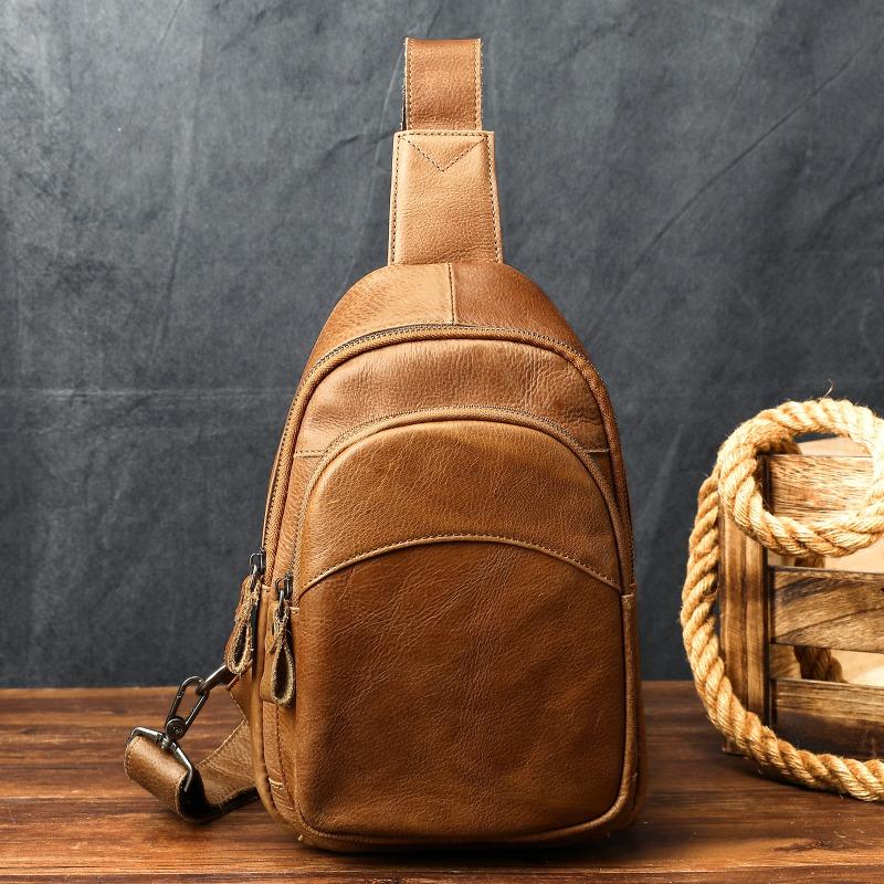

Мужская нагрудная сумка из натуральной кожи, сумка через плечо, верхний слой из коровьей кожи, модная мужская нагрудная сумка, небольшой рюкзак коричневый