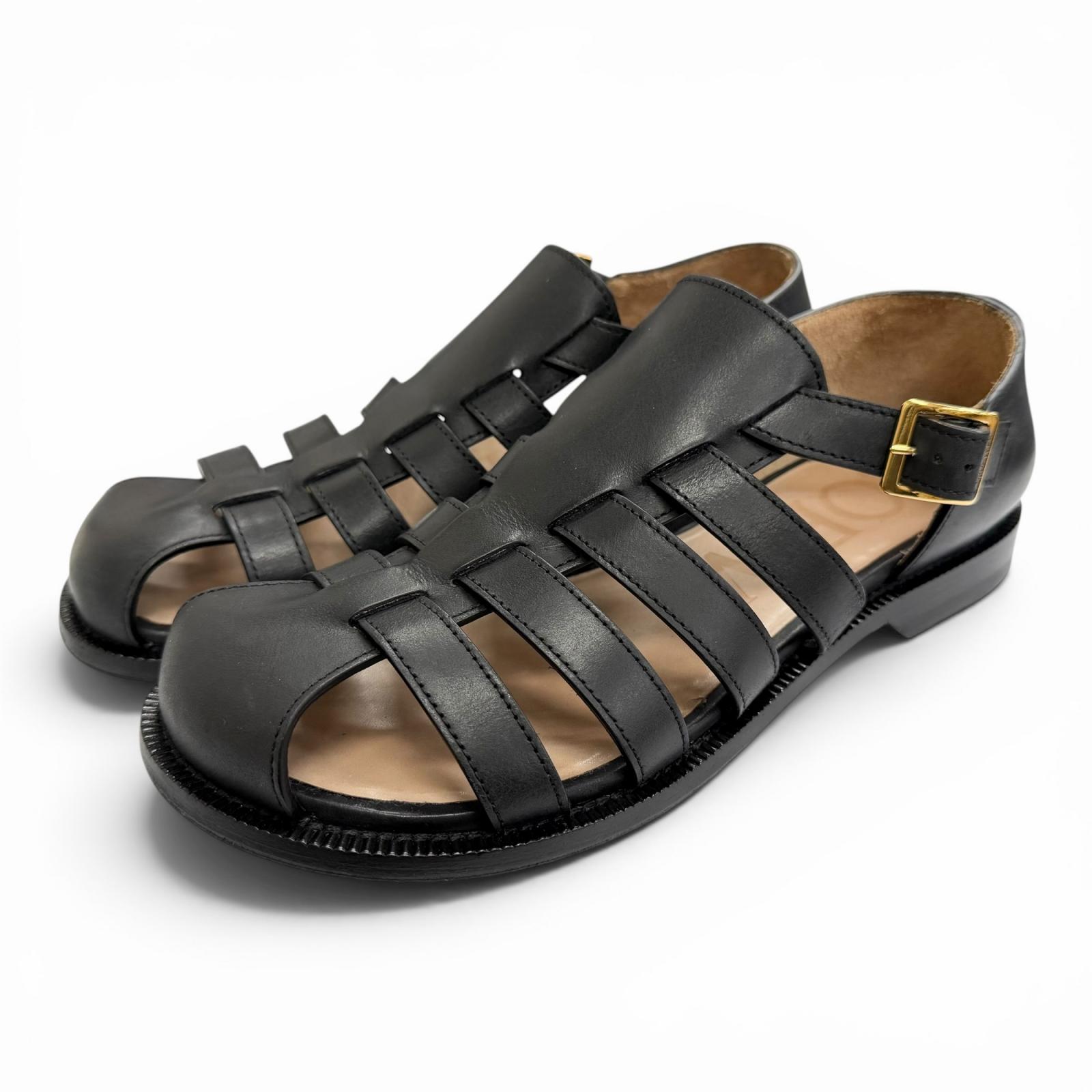 Great LOEWE Sandals CAMPO SANDAL Logo buckle Gurkha sandals, flat. black leather Used