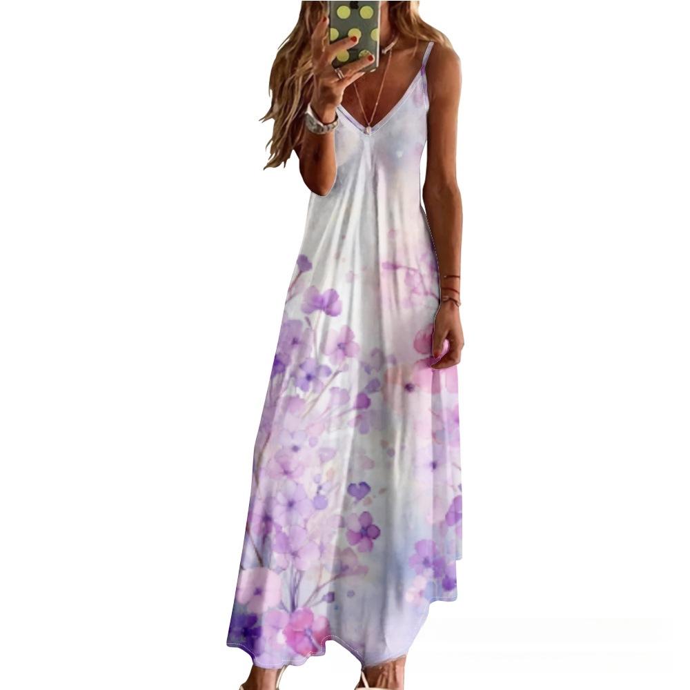 

European 3D Print Seaside Floral V-Neck Women s Camisole Dress XL