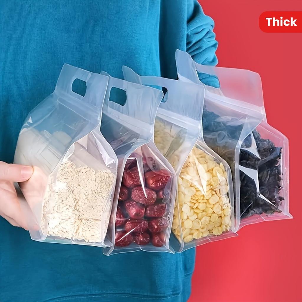 5 Stück transparente, selbstverschließende vertikale Verpackungsbeutel für Lebensmittel und Tee mit Reißverschluss – Aufbewahrungsbeutel aus dickem Kunststoff für Snacks, Pilze, Nudeln.
