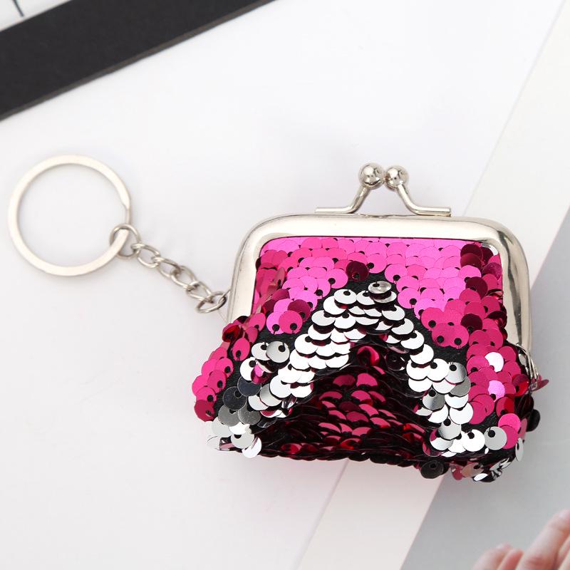 Pailletten Mini Portemonnee Draagbare Clip Muntzakje met Rits Leuke Kleine Tas voor Oortelefoonkabel & Lippenstift Opbergruimte